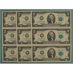 9 Consec 2003-A # $2 Bill Notes Kansas City Mint CU