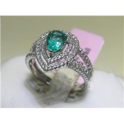 Emerald and .60 CT Diamonds 14K White Gold Ring Size 7