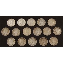 16 Diff Date Mercury Silver Dimes 1936-1945