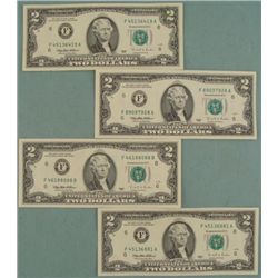 4 1995 $2 Dollar Bill Notes "F" Mint Mark Atlanta UNC
