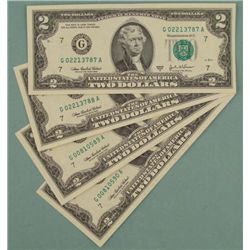 (4) 2003-A Chicago Consecutive # $2 Bills Notes CU