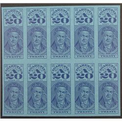 10 Cigarette Tax Revenue Stamps Class A 20 Uncut Sheet