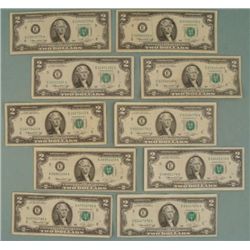 10) 1976 E Mint Mark Richmond $2 Bills Notes -Some UNC