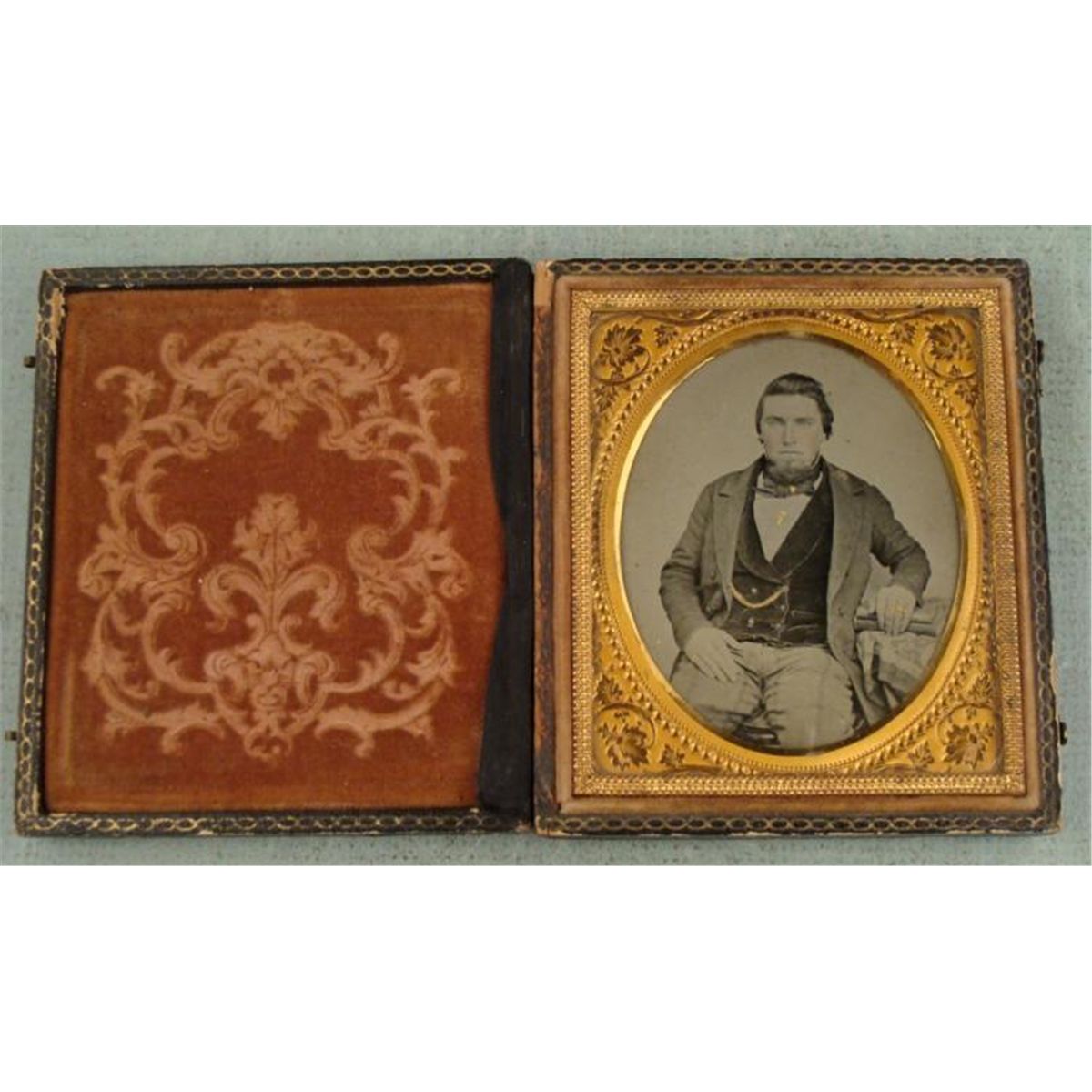 Antique Daguerreotype Photo Man Gold Embellished, Frame