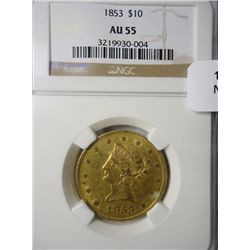 1853 no motto $10 GOLD