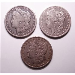 2  1890CC Morgan $ solid VF;also an 1891CC VG