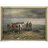 OIL ON CANVAS OF SOLDIERS AND HORSES IN LANDSCAPE BY ATHANASEI SCHELOUMOFF.