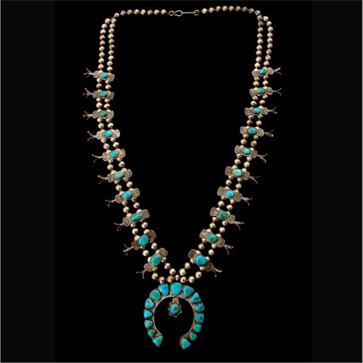 Thomas Francisco Double-Strand Turquoise Squash Blossom & Earrings Set