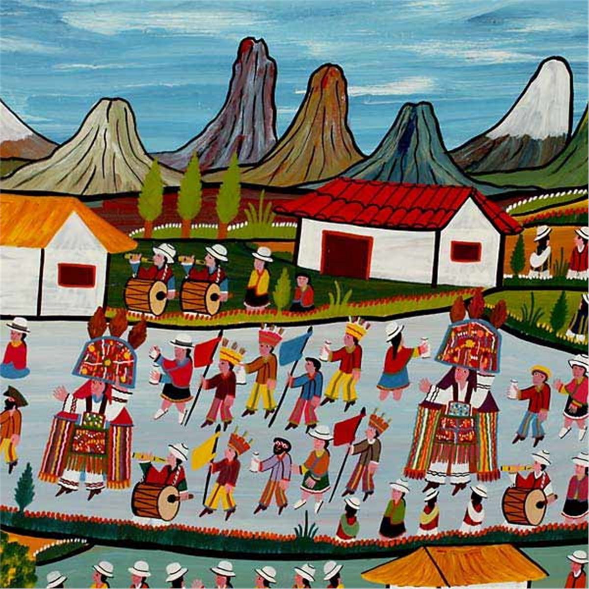2 Ecuador Andes folk art painting parchment