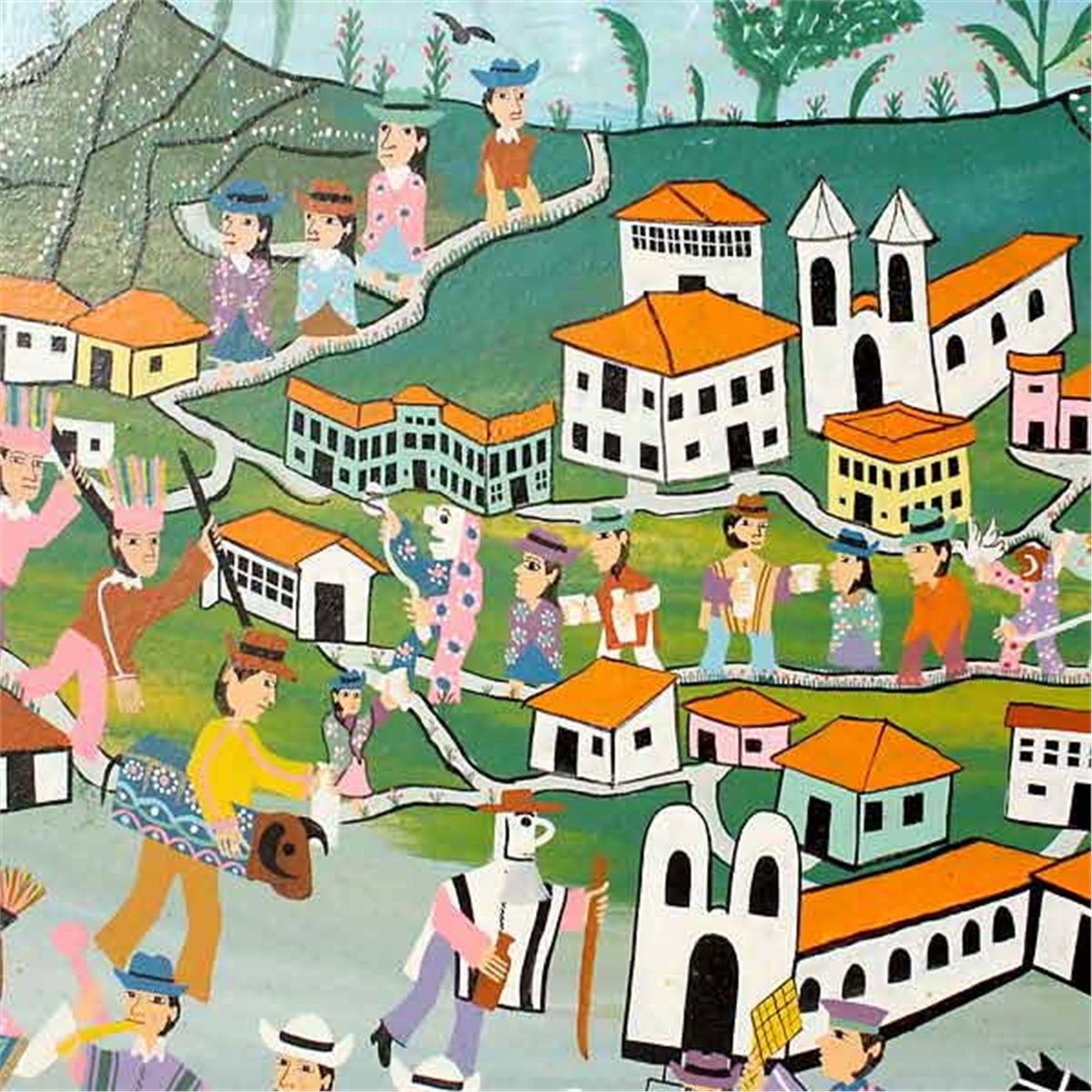 2 Ecuador Andes folk art painting parchment