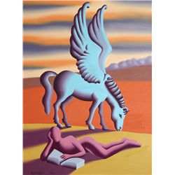 Mark Kostabi, Blue Pegasus, Oil Painting