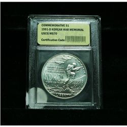 1991-d Korean War Memorial Silver Commemorative Dollar Graded ms70