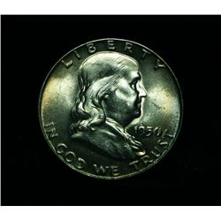 Beautiful Rainbow toned 1950-p Franklin Half Dollar Grades Gem Uncirculated ms65  98% FBL