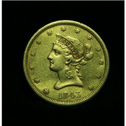 1843-o $10 Liberty Head Gold Eagle, no Motto grades xf40
