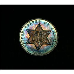 ***RARE  Rainbow Toned 1862/1  Three Cent Silver 3c Piece grades Gem+ Uncirculated ms66  RARE***
