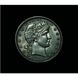 1914-p Barber Quarter 25c Grades Almost Uncirculated au58/Slider