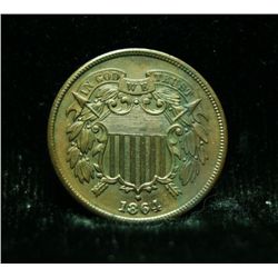 1864 2 Cent Piece 2c Grades Choice Uncirculated ms64 RB