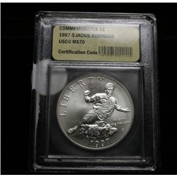 1997-s Jackie Robinson Commemorative Uncirculated Silver Dollar Graded ms70