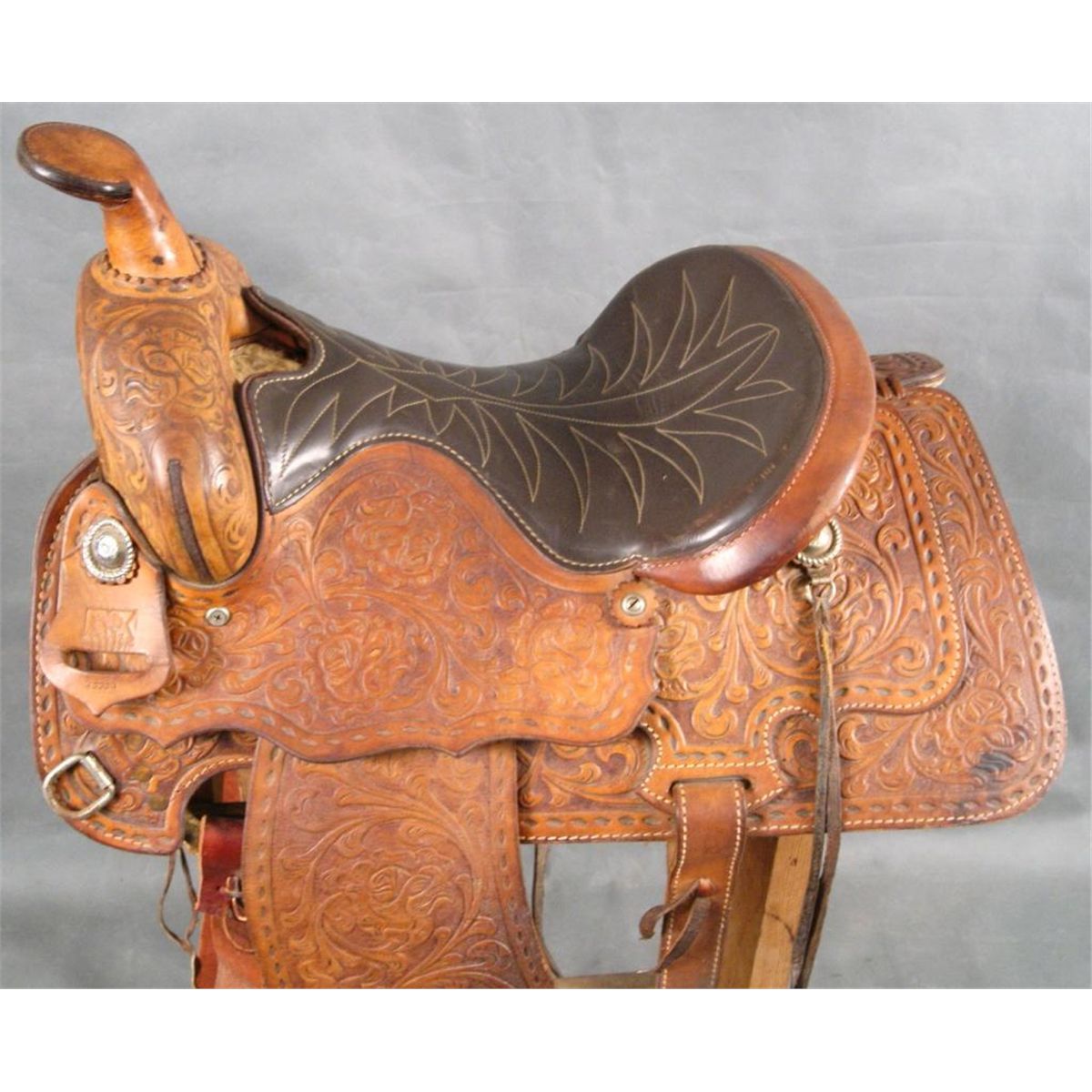 Vintage Keystone hand tooled leather saddle