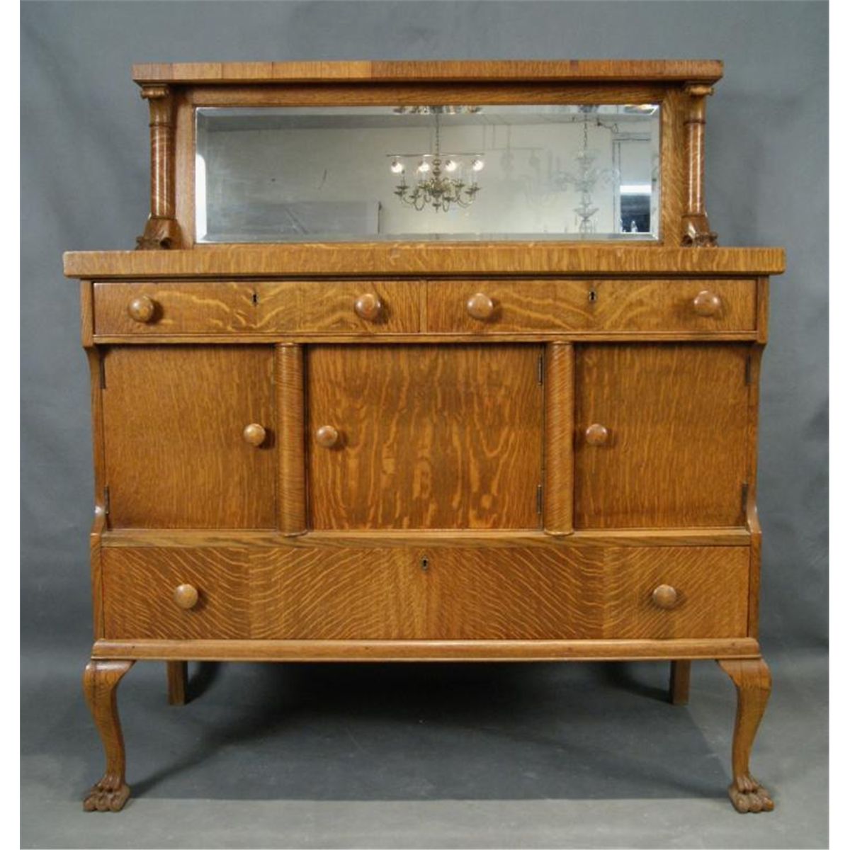 Antique Am. Oak claw foot sideboard