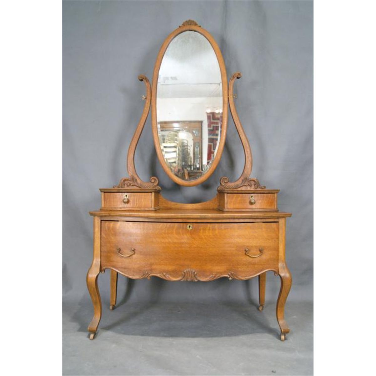 American oak Princess dresser w oval bev mirror