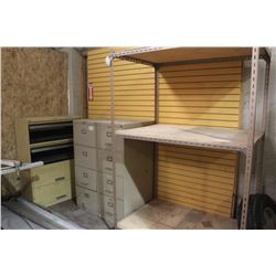 STORAGE RACK, 3 FILE CABINETS AND IKEA OFFICE