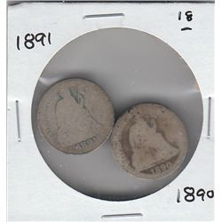 1891 1890 SEATED DIMES