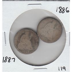SILVER SEATED DIMES 1886 1887