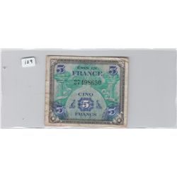 5 FRANCS FRANCE CURRENCY WW2 1944