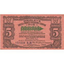 RARE WRIGLEY 5 PROFIT SHARING COUPON