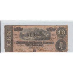 1865 $10 CSA CONFEDERATE  CURRENCY
