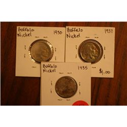 Lot Of 3 Buffalo Nickels (1930,1935,1937)