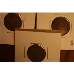 Lot Of 3 Indian Head Pennies "Misc. Dates'