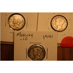 Lot Of 3 Mercury Dimes (1941,1943-S,1945-S)