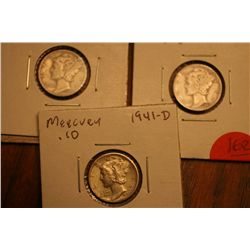 Lot Of 3 Mercury Dimes