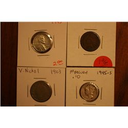 Indian Penny,Steel Penny,V-Nickel,Mercury Dime