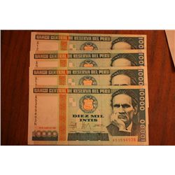 Lot Of 4 $10000 Intis "Peru"