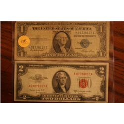 1935-E $1 Silver Certificate & 1953-B $2 Red Seal