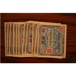 Lot Of 20 Pieces Military Currency "Ten Sen"