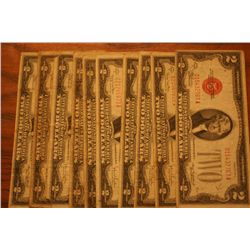 Lot of 10 $2 Red Seals