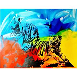 TIGERS COLORFUL ORIGINAL PAINTING LARGE POP ART
