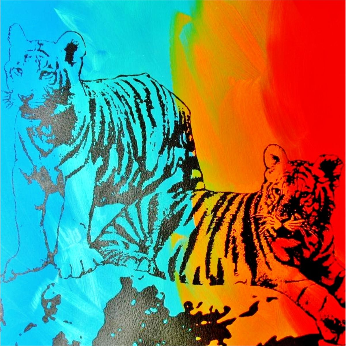COLORFUL POP ART CANVAS ORIGINAL TIGERS ART SALE