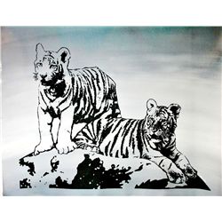 TIGERS BLACK & WHITE ORIGINAL PAINTING LARGE POP ART