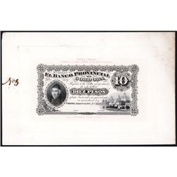 Banco Provincial de Cordoba, 1881 Issue Presentation Proof Face & Back.