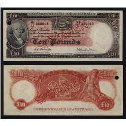 Commonwealth of Australia, 10 Pounds, 1960-65 Specimen Banknote.