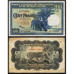 Banque Centrale Du Congo Belge Et Du Ruanda-Urundi, 1953 Issue Banknote.