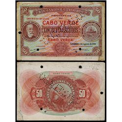 Banco Nacional Ultramarino, Cabo Verde, 1941 Issue Specimen Banknote.