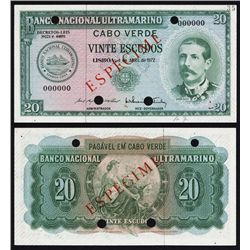 Banco Nacional Ultramarino, 1972 Issue Specimen.