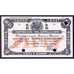 Chartered Bank of India, Australia & China, 1924 Issue Color Trial Specimen.