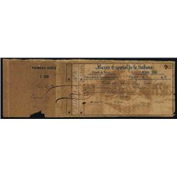 Banco Espanol De La Habana 100 Pesos Circulating Interest Bearing Banknote.